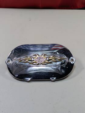 34779-98 Harley-davidson 5 Speed Transmission Gold Flame Cover Evo And Twin Cam