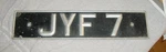 Orig British English License Tag "jyf 7" 40S 1950S Rolls-royce Bentley Jag Mg. Fixed Price $60.00.