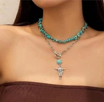 Layered Silver Bar Link Chain Turquoise Beaded Western Charm Necklace Toggle. Fixed Price $17.95.