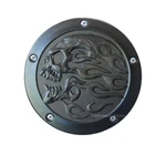 Harley Derby Cover Twin Cam Flaming Skull Textured Black. 7.25' Dia.. Fixed Price $121.50.