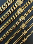 Miami Cuban Link Chain Necklace Bracelet 14K Gold Plated Stainless Steel 4-14MM. Fixed Price $36.75.